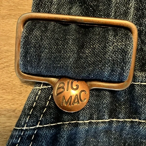 VINTAGE 70s BIG MAC Square Bak Blue Denim Work Overalls. Size 44 x 30. - Picture 2 of 9